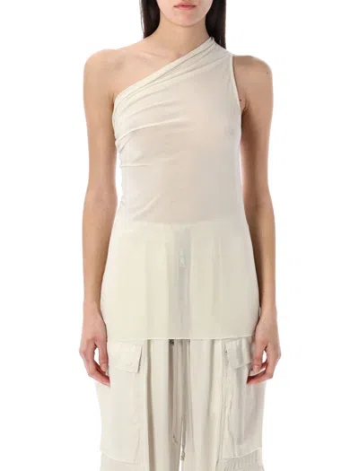 Rick Owens One-shoulder Draped Athena Top With Subtle Ruching In Neutrals