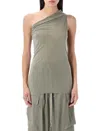 RICK OWENS ONE-SHOULDER DRAPED ATHENA TOP WITH TEXTURED BACK