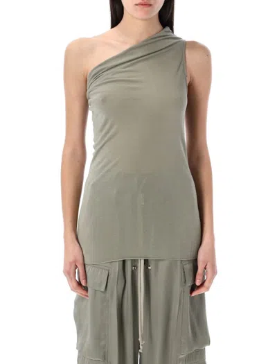 Rick Owens One-shoulder Draped Athena Top With Textured Back In Green