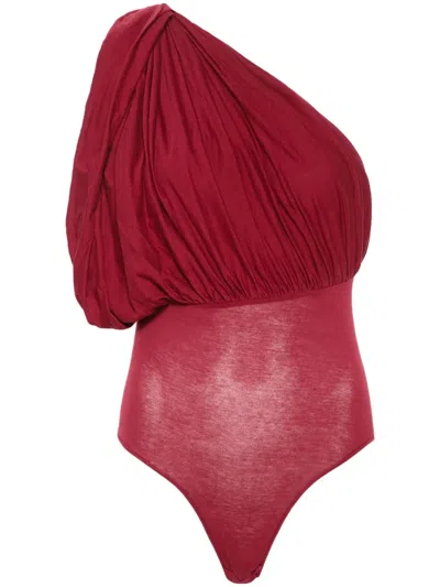 Rick Owens One-shoulder Cotton Bodysuit In Red