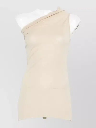 Rick Owens One Shoulder Draped Detail Fitted Top In Neutral