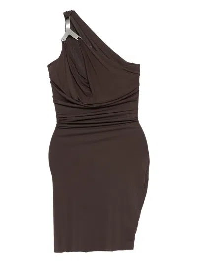 Rick Owens One-shoulder Draped Dress In Brown