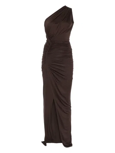 Rick Owens One-shoulder Draped Dress In Brown