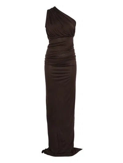 Rick Owens One-shoulder Draped Dress In Brown