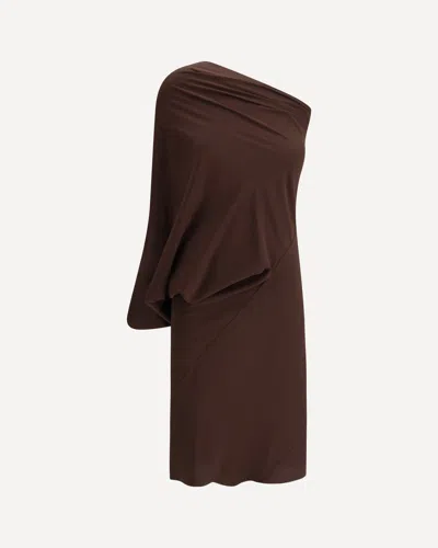 Rick Owens One-shoulder Draped Dress In Brown