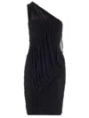 Rick Owens Ruched Jersey One-shoulder Mini Dress In Black