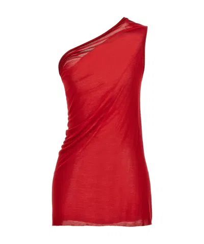 Rick Owens One-shoulder Jersey Blouse In Red