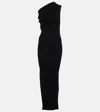 Rick Owens Athena Long Black Ribbed One Shoulder Dress In Wool In Black