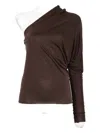 Rick Owens One-shoulder Long-sleeve Top In Brown
