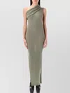 Rick Owens One Shoulder Maxi Dress With Side Slit In Celadon