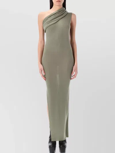 Rick Owens One Shoulder Maxi Dress With Side Slit In Celadon