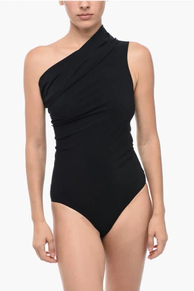 Rick Owens One-shoulder One-piece Swimsuit With Ruffled Neck In Black