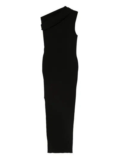 Rick Owens One-shoulder Ribbed-knit Dress In Black