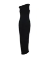 Rick Owens Athena Long Black Ribbed One Shoulder Dress In Wool In Black