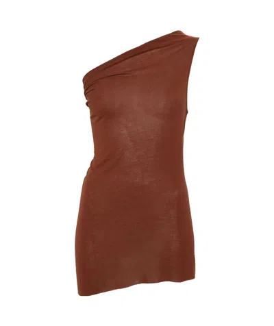 Rick Owens One-shoulder Ribbed Top In Brown