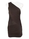 Rick Owens One-shoulder Ruched Dress In Brown