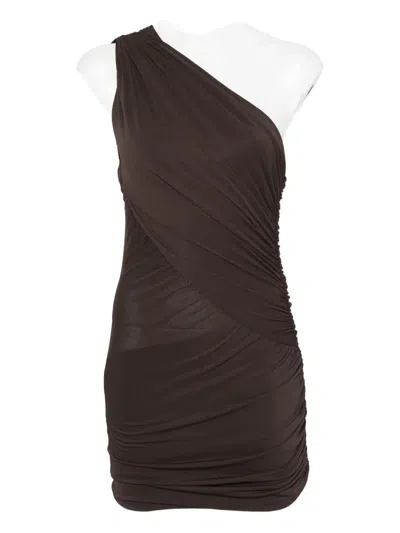 Rick Owens One-shoulder Ruched Dress In Brown
