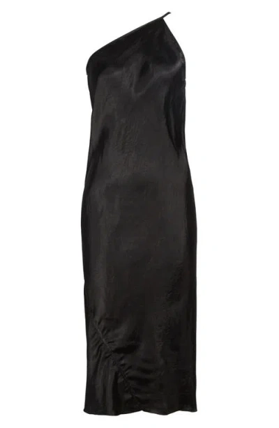 Rick Owens One-shoulder Satin Midi Dress In Black
