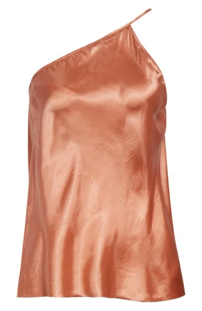 Rick Owens One-shoulder Satin Top In Brown
