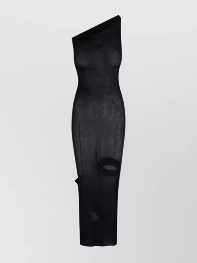 RICK OWENS ONE SHOULDER SHEER MIDI DRESS