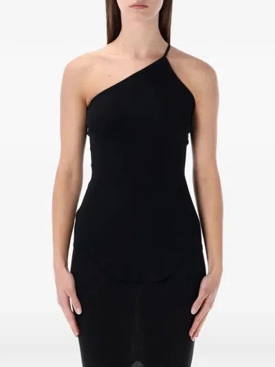 Rick Owens Asymmetric One Shoulder Hip Length Top In Black
