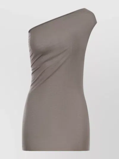 Rick Owens One Shoulder Top Fitted Silhouette Ruched In Brown