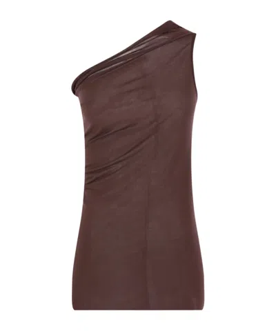 Rick Owens One Shoulder Vest In Brown