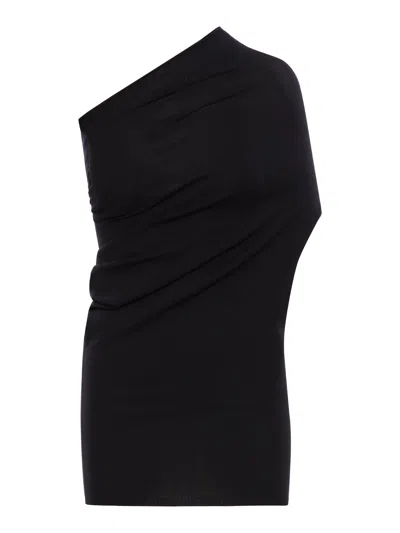 Rick Owens One Shoulder Viscose Mini Dress In Black