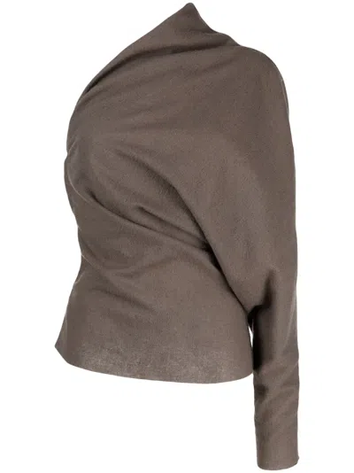 Rick Owens One-sleeve Virgin Wool Top In Brown