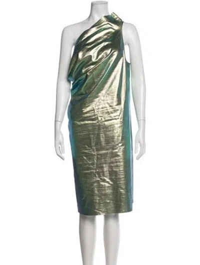 Pre-owned Rick Owens One-shoulder Knee-length Dress In Green/metallic