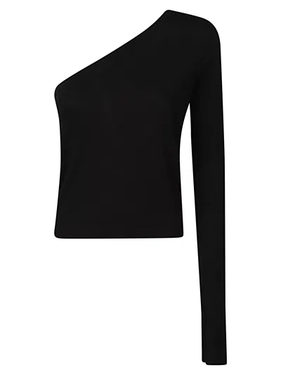 Rick Owens One-shoulder Long Sleeve Top In Black