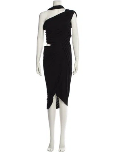 Pre-owned Rick Owens One-shoulder Midi Length Dress In Black