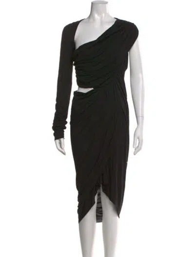 Pre-owned Rick Owens One-shoulder Midi Length Dress In Black