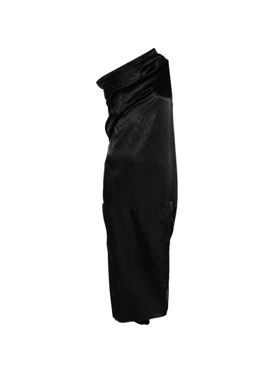 Rick Owens One-shoulder Mini Dress With Draped Detailing And Side Slits - Size 40 In Black