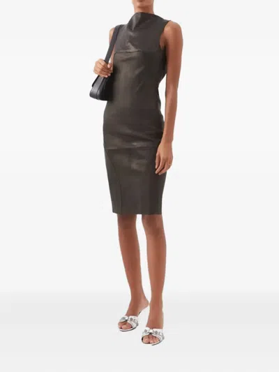 Rick Owens Open-back Leather Midi Dress In Black