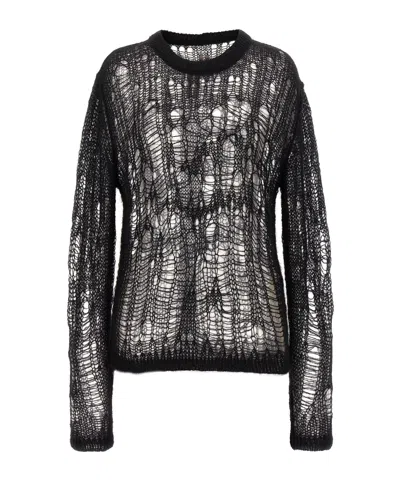 Rick Owens Open-knit Sheer Jumper In Black