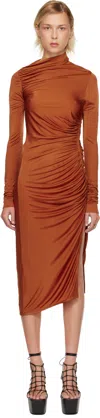 Rick Owens Orange Concordians Svita Ls Midi Dress In Orange