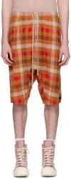 Rick Owens Orange Drawstring Shorts In 53p Clay Plaid