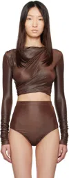 Rick Owens Orange Hollywood Jade Ls Crop Top In Brown