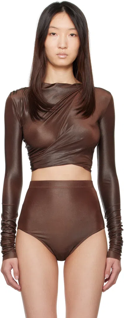 Rick Owens Orange Hollywood Jade Ls Crop Top In Brown