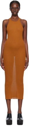 Rick Owens Orange Round Neck Midi Dress In 53 Clay