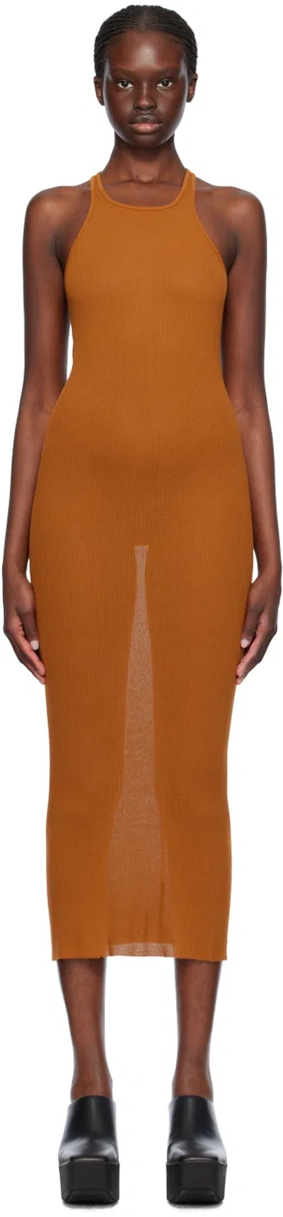 Rick Owens Orange Round Neck Midi Dress In 53 Clay