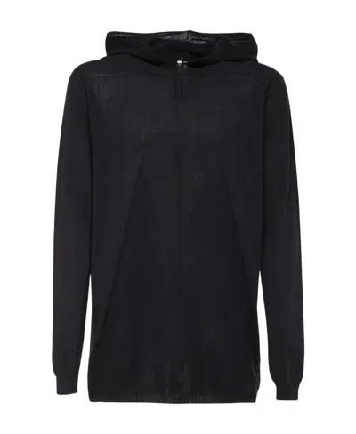 Rick Owens Organic-cotton Fine-knit Hoodie In Black
