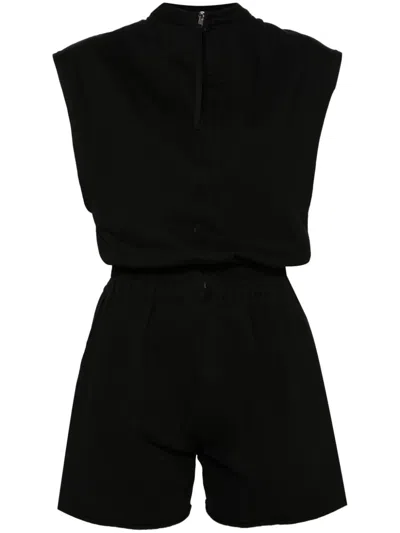 Rick Owens Organic Cotton Jumpsuit With Raw Edges And Pockets In Black