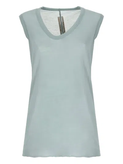 Rick Owens Cap Sleeve V Neck Sheer Longline Top In Blue