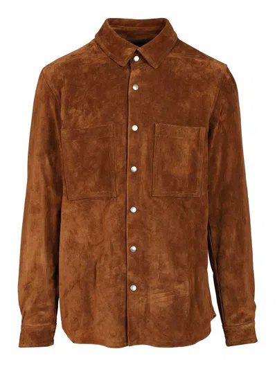 Rick Owens Outershirt In Leather Jackets Brown
