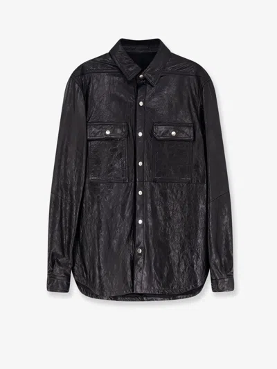 Rick Owens Long-sleeved Leather Jacket In Black