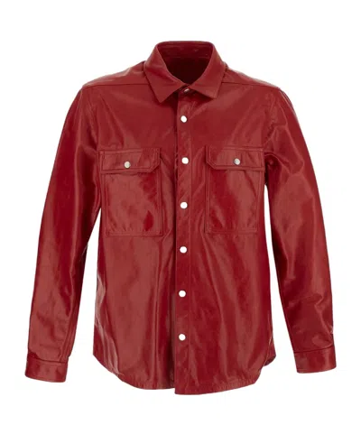 Rick Owens Red Outershirt Leather Jacket In 03 Cardinal Red