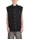 Rick Owens Black Linen Jumbo Sleeveless Outershirt With Pointed Collar