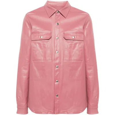 Rick Owens Coated-denim Shirt Jacket In Pink